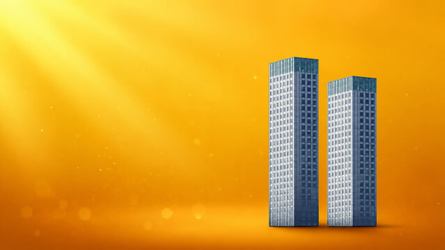 Modern Building Illustrations Isolated on White or Orange Backgrounds