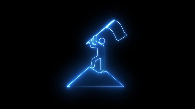 Man and stairs icon sign icon animation on Glowing neon business graph chart concept . Business concept growth and the path to success and earning, Neon man icon 4k video.