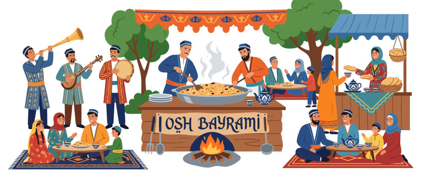 Osh Bayrami Traditional Uzbek Pilaf Festival Celebration