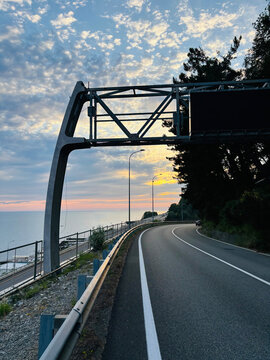 Sochi city landscape, sunset road.
