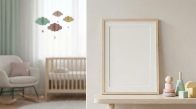 Creative Space: Nursery decor with empty frame displayed in a playful bedroom 