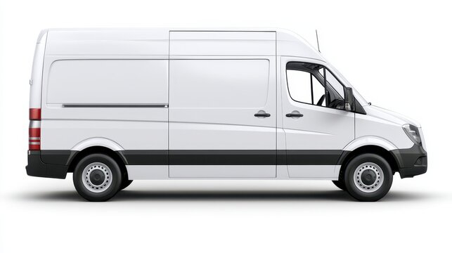 Studio shot of a mid-size cargo van in side view with clean white backdrop