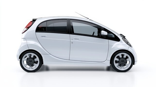 Studio-shot profile of a modern compact electric car against a clean white backdrop