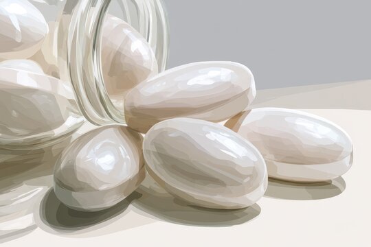 Studio-style artwork featuring dexamethasone medicine tablets in a calm, clinical composition