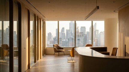 Fototapeta premium Metropolitan Vision: Contemporary office with sweeping curves in the metropolitan center 