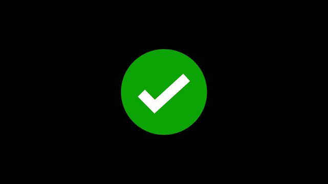 Animated reveal of a white checkmark icon in a green circle. Isolated on a white background.  Motion graphics of success concept, Check Mark, Tick, Yes, OK Symbol Animation. approved tick mark icon