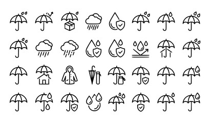 Fototapeta premium Professional Water Protection Umbrella Icons Editable Vector Illustration Set