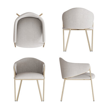 Dining chair 3D Rendering Stock Illustration on transparent background, top view, side view and front view.