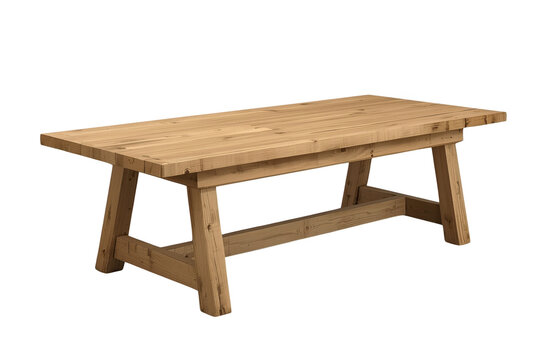 Rustic trestle wooden table in angled side view