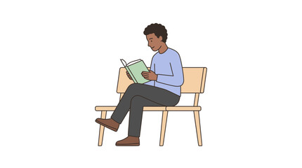 Man Sitting on Bench Reading Book