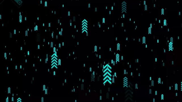 arrow moving up, particle flying up arrow business growth technology background, business success and financial data chart strategy, profit data graph  hi tech business concept arrow uo background