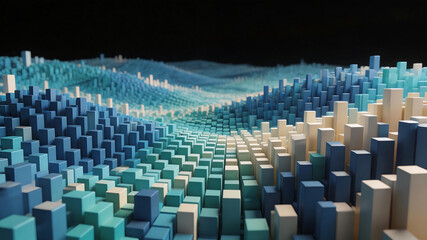 Fototapeta premium Abstract pattern of stacked cubes in blue and beige