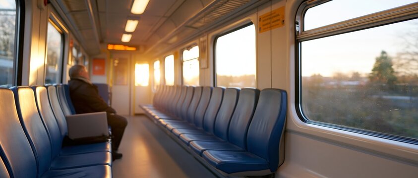 Man sitting alone in empty train carriage