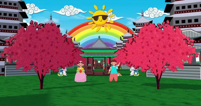 Traditions of Korea (Kids theme). Motion graphics Animation background Visual loops. 4K