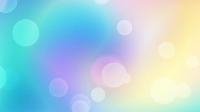 Dreamy lilac purple, soft cyan blue, and pale lime fluid gradient motion loop featuring translucent floating bokeh dots for romantic aesthetic video background