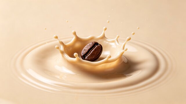 Coffee bean splashing into creamy milk