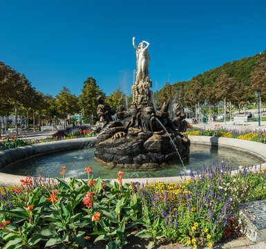 Undine Fountain sculpted by Josef Kassin in 1903 in Kurpark Baden, Austria.