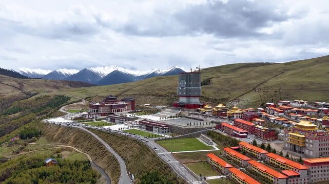 Aerial view of Changlie Monastery in Mankang, Aba, Sichuan Province