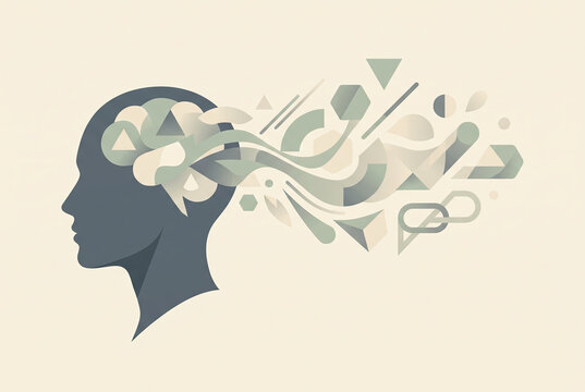 Abstract Human Head Profile with Flowing Geometric Shapes Vector Illustration