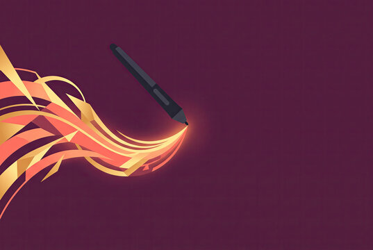 Digital Stylus Creating Abstract Flowing Ribbon Shapes Vector Illustration