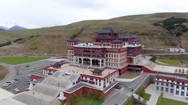 Aerial view of Changlie Monastery in Mankang, Aba, Sichuan Province