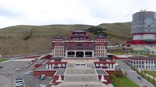 Aerial view of Changlie Monastery in Mankang, Aba, Sichuan Province
