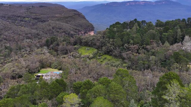 Aerial View of Eucalyptus Forest and Sandstone Cliffs in Wentworth Falls
