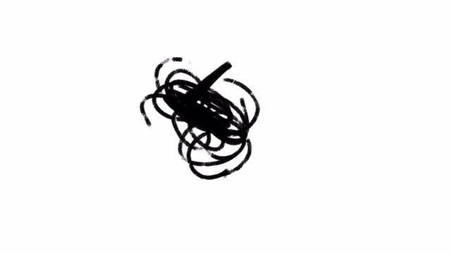 Chaotic doodle scribble looped animation. Animation Hand drawn white line tangle chaotic with sketch style on white background alpha chanel in 4k video