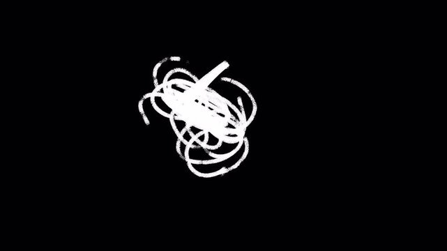 hand drawn scribble animation, messy tangled line doodle on alpha chanel in 4k video