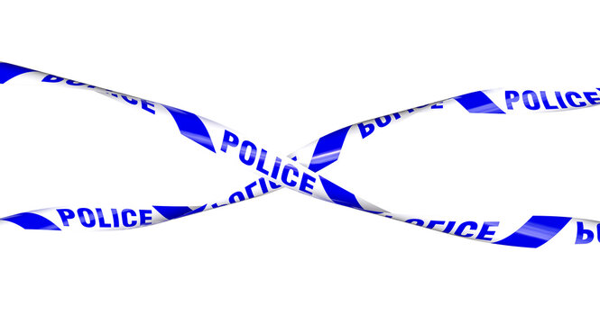 Police crime scene tape crossing 3d