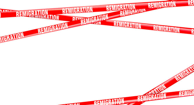 Remigration red barrier tape on transparent background 3d