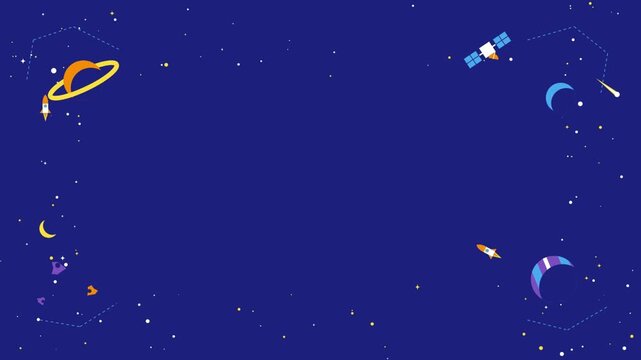Cute animated vector video footage featuring various celestial objects.