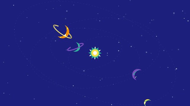 Cute animated vector video footage of a spinning planet background.