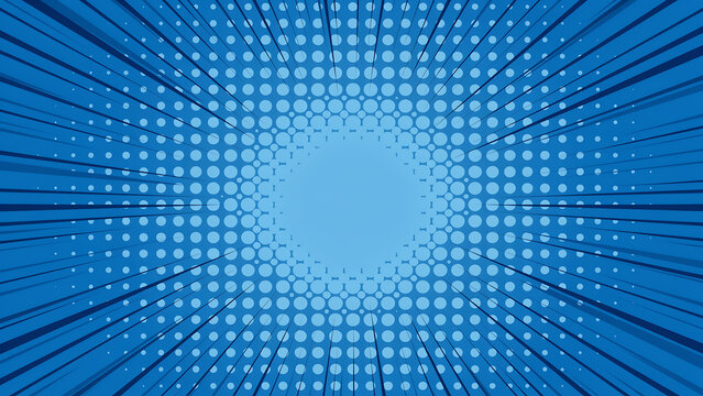 Abstract blue background with comic book halftone dot pattern, halftone