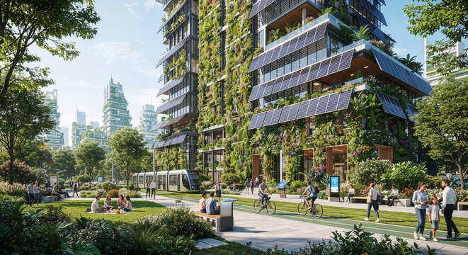 Sustainable modern green city with eco architecture