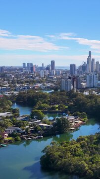 Aerial View of Surfers Paradise Skyline and Nerang River