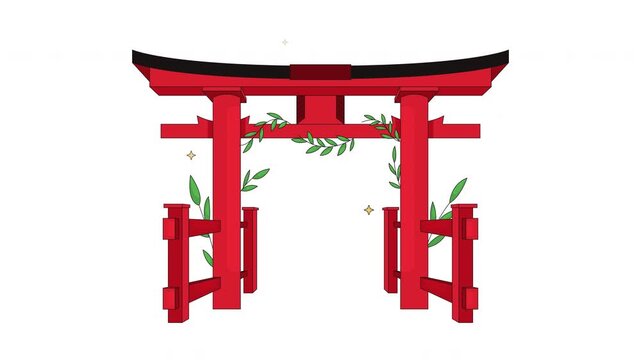 Traditional Japanese torii gate cartoon animation. Shinto shrine entrance. Cultural heritage. Historical landmark. Asian architecture animated flat 2D object 4K video on transparent background