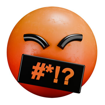 3D Angry Swearing Emoji with Censored Mouth Symbols