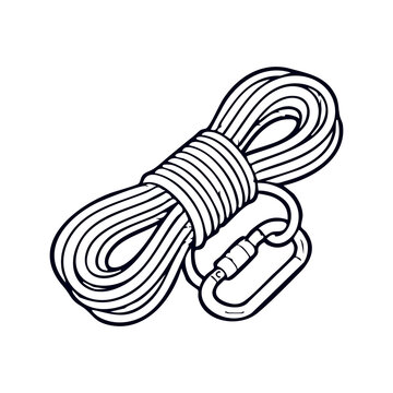 Climbing Rope with Carabiner Line Art - Safety Gear Icon for Mountaineering and Outdoor Rescue