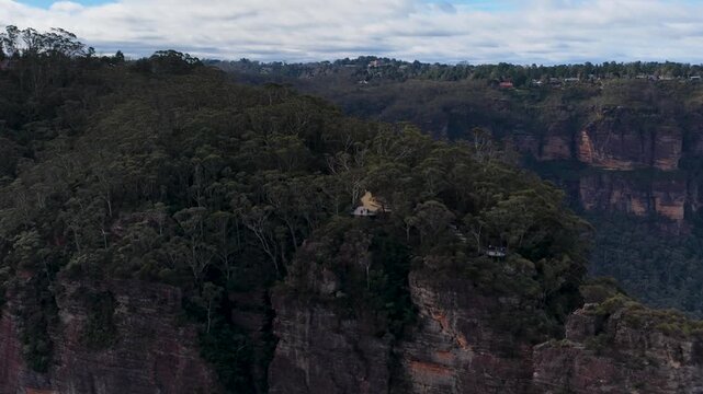 Aerial View of Sandstone Cliffs and Eucalyptus Forest in Blue Mountains
