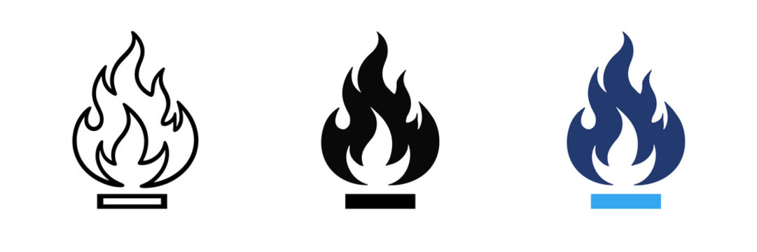 Fire flames icon set, Gas energy flame , stove burner., kitchen cooking stove flame, 