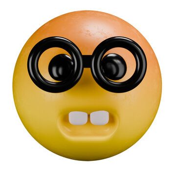 3D Nerd Emoji with Glasses and Buck Teeth on White Background