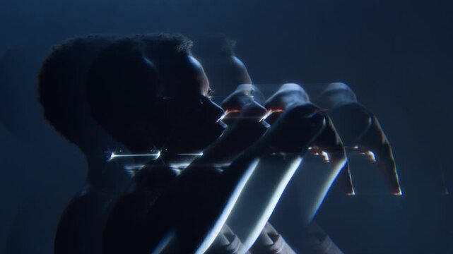 African American young adult woman performing expressive hand movements in slow motion with prism glass effect. Clip is ideal for creative advertising and mental wellbeing campaigns
