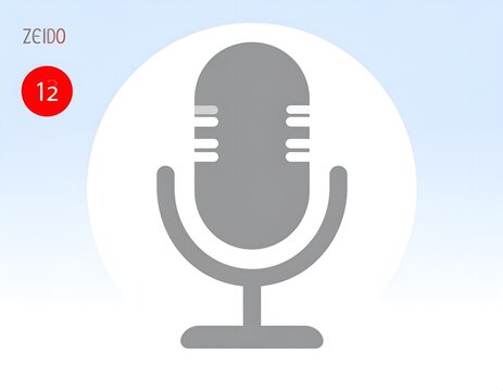 Studio microphone icon inside a circular badge.