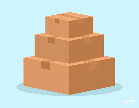 Three stacked brown cardboard boxes on blue.
