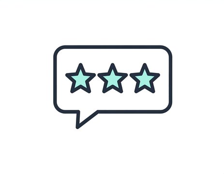 Three star rating icon with teal colored stars.