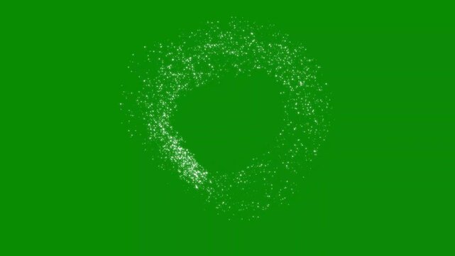 Glowing white sparkle glitter star particle explosion with magical glitter line trail transition and dreamy twinkling shimmer effect overlay clip, for professional intro video on green screen. 4k loop