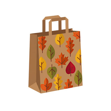 Autumn Leaf Pattern Paper Shopping Bag Isolated Cutout Illustration