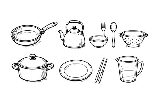Kitchenware items including pots and pans are arranged in a collection for culinary preparation tasks.