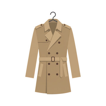 Classic Beige Double-Breasted Trench Coat Isolated Illustration